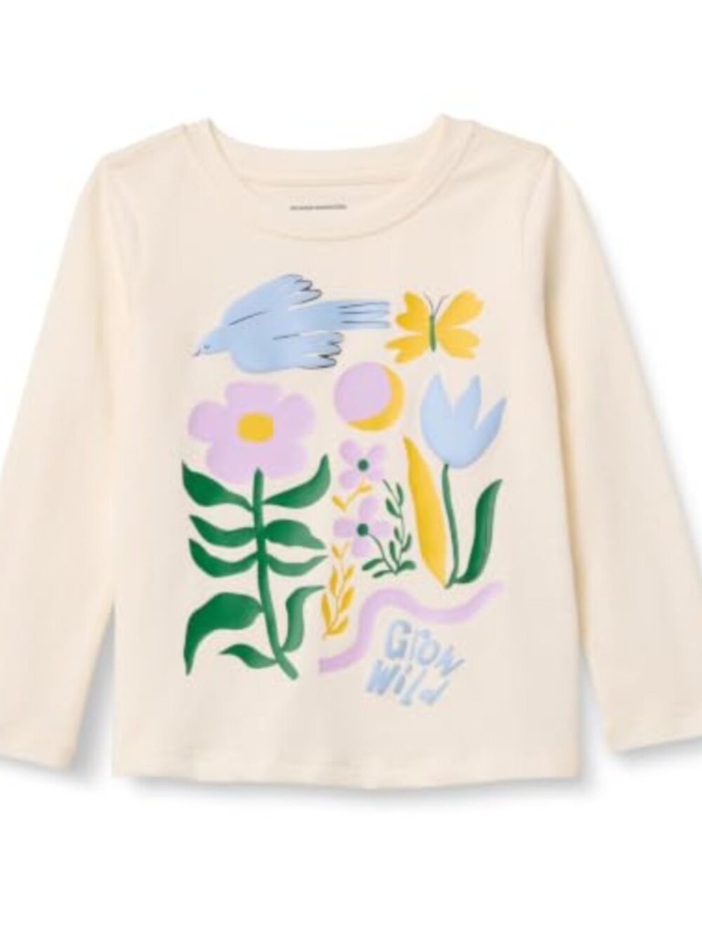 Girls' Long-Sleeve Cotton Jersey Crewneck T-Shirts, Regular Fit